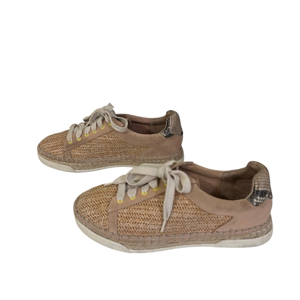Dolce Vita Woven Lace-Up Espadrille Sneakers with Snake Print Heel – Size 8W